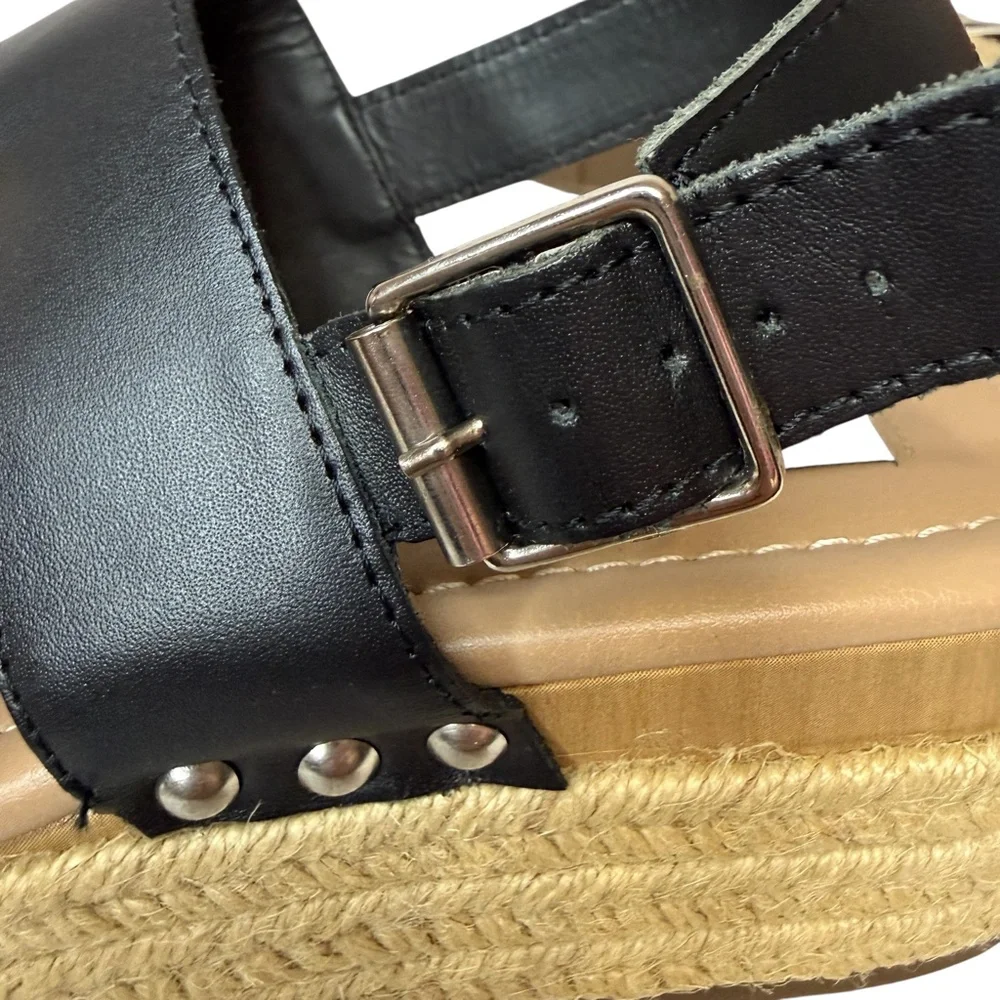 Steve Madden Fifer Espadrille Platform Wedge Sandals Black Zebra Pony Hair 7.5‎